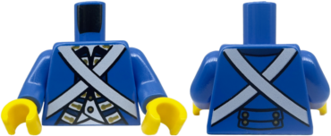 973pb1926c01 - Torso Imperial Soldier Uniform Jacket with Dark Blue, Gold, and White Trim over Vest with Buttons, Crossbelts Pattern (Bluecoat) / Blue Arms / Yellow Hands