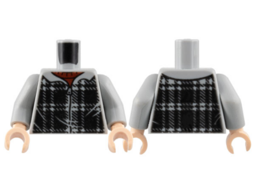 973pb3218c01 - Torso Hoodie Plaid over Dark Red Shirt Pattern / Light Bluish Gray Arms / Light Nougat Hands