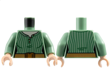 973pb3629c01 - Torso Female Shirt, Green Pinstripes, Dark Tan Belt with Medium Nougat Buckle and Stitching Pattern / Sand Green Arms / Light Nougat Hands