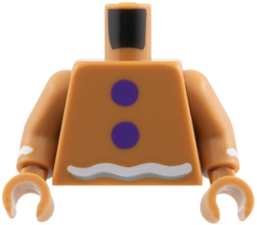 973pb6788c01 - Torso 2 Dark Purple Spots, White Wavy Icing Belt Pattern / Medium Nougat Arms with White Icing Cuff Pattern / Medium Nougat Hands