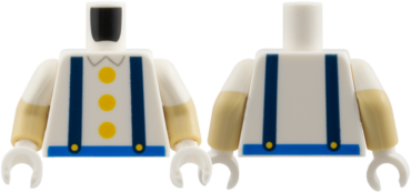 973pb6794c01 - Torso Dark Blue Suspenders, 3 Bright Light Orange Buttons, Blue Belt Pattern / Tan Arms with Molded White Short Sleeves Pattern / White Hands