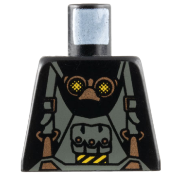 973px143 - Torso Rock Raiders Dark Gray Overalls with Pouch and Copper Buckles, Goggles, Danger Stripes Patch Pattern