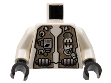 973px80c01 - Torso Space Life on Mars (LoM) Spacesuit with '7401' Pattern / White Arms / Black Hands