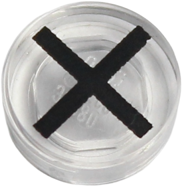98138pb473 - Tile, Round 1 x 1 with Black 'X' Pattern