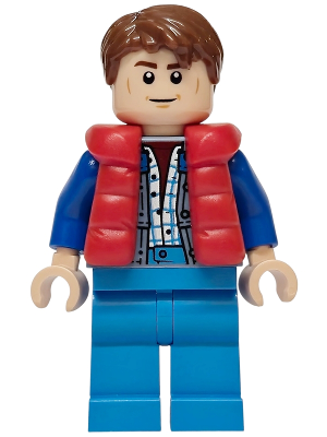sc138 - Marty McFly - Red Puffer Vest over Sand Blue Jacket, Blue Arms